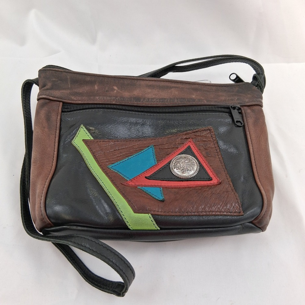 Dry Creek Leather Jean E Olson Crossbody Bag Southwestern Geometric Patchwork NV
